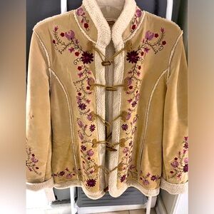 Suede Embroidered Coat with Sherpa lining XL